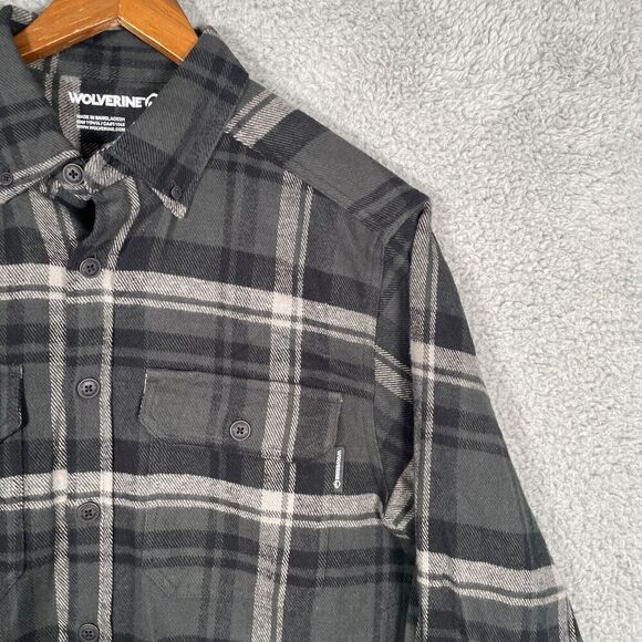 Wolverine Shirt Men's Medium Plaid Long Sleeve Button Down Green Pocket - Picture 3 of 10